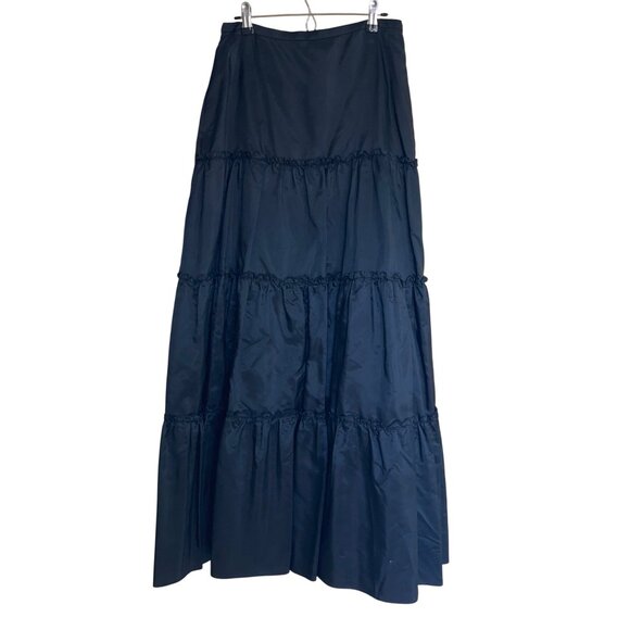 JS Collection Vintage Womens Skirt Size 8 Black Taffeta Tiered Ruffle Maxi - Picture 3 of 14